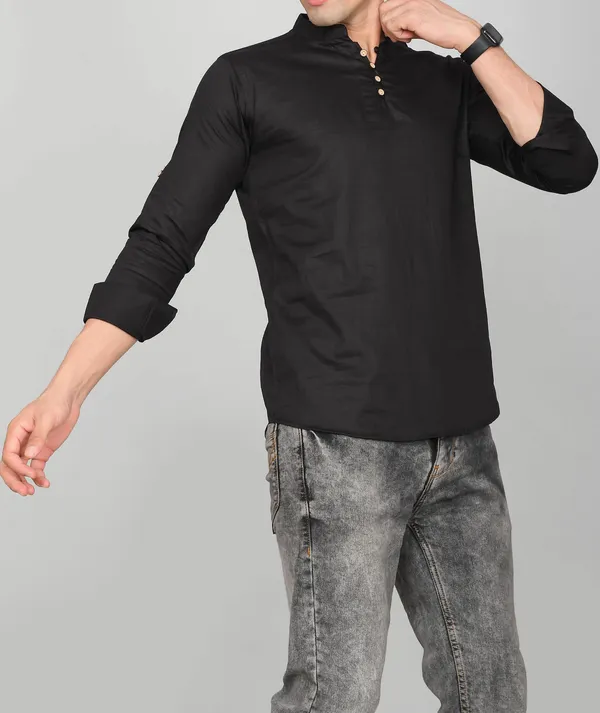 Men_Solid_Straight_Kurta_(Black)