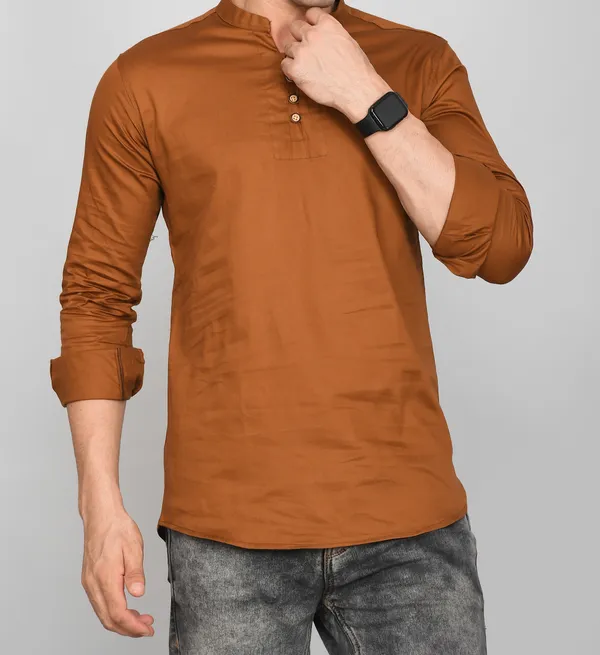 Men_Solid_Straight_Kurta_(Brown)