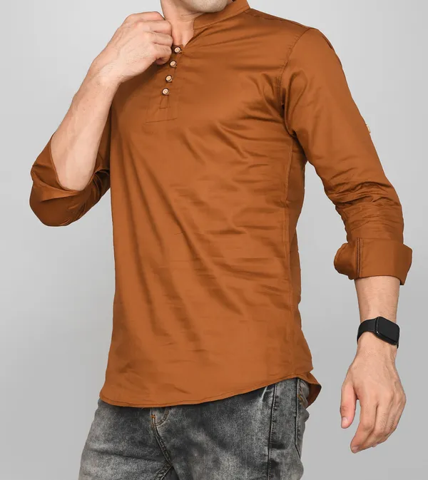 Men_Solid_Straight_Kurta_(Brown)