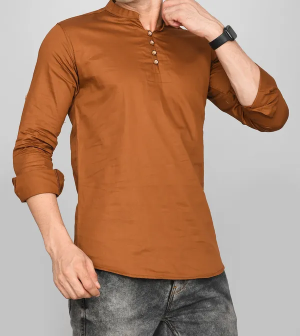 Men_Solid_Straight_Kurta_(Brown)