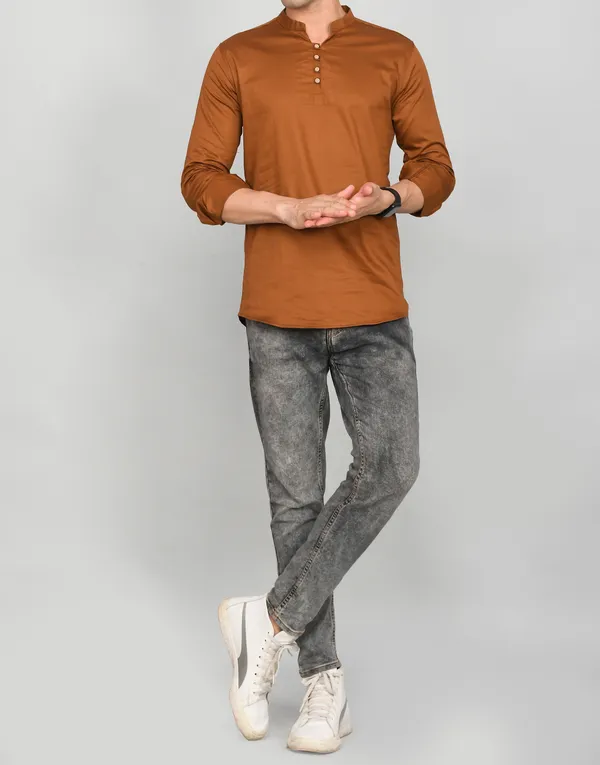 Men_Solid_Straight_Kurta_(Brown)