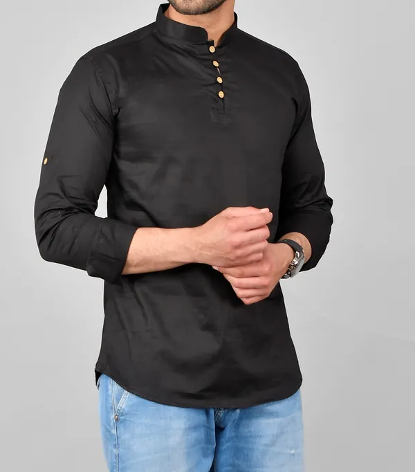 Men_Solid_Straight_Kurta_(Black)