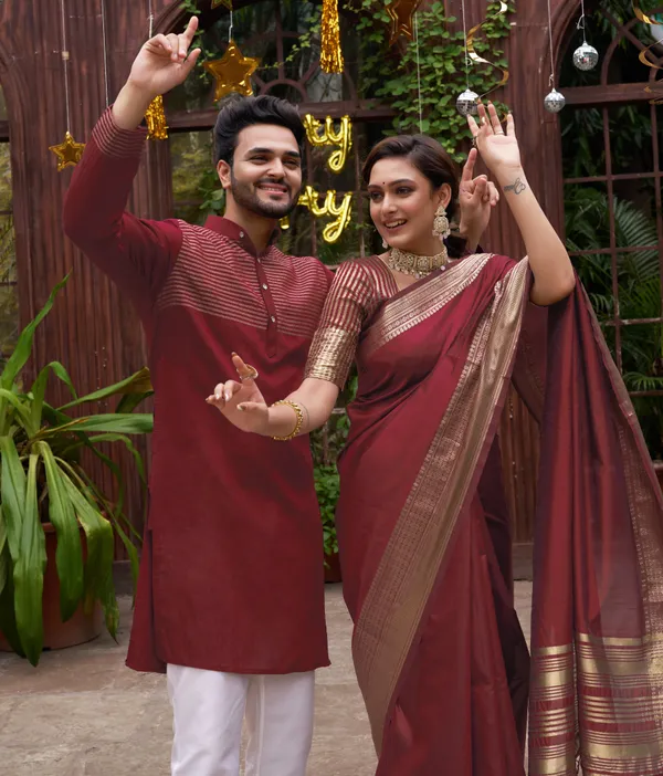 Pajama_Maroon_Couple_Set_Matching_Dress