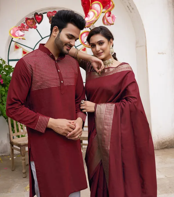 Pajama_Maroon_Couple_Set_Matching_Dress