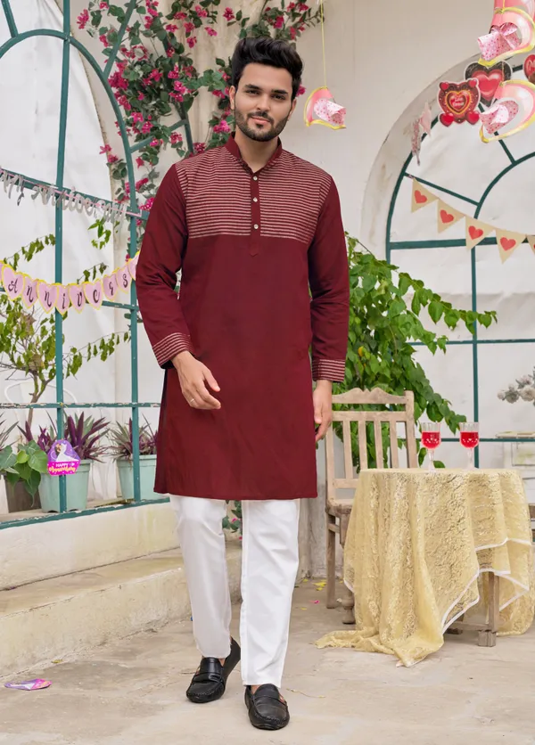 Pajama_Maroon_Couple_Set_Matching_Dress