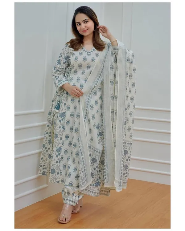 Complete_Stitched_Wedding_Traditional/Birthday/Party_Wear_Special_Cotton_Anarkali_Salwar_Kurti_Pant_And_Dupatta