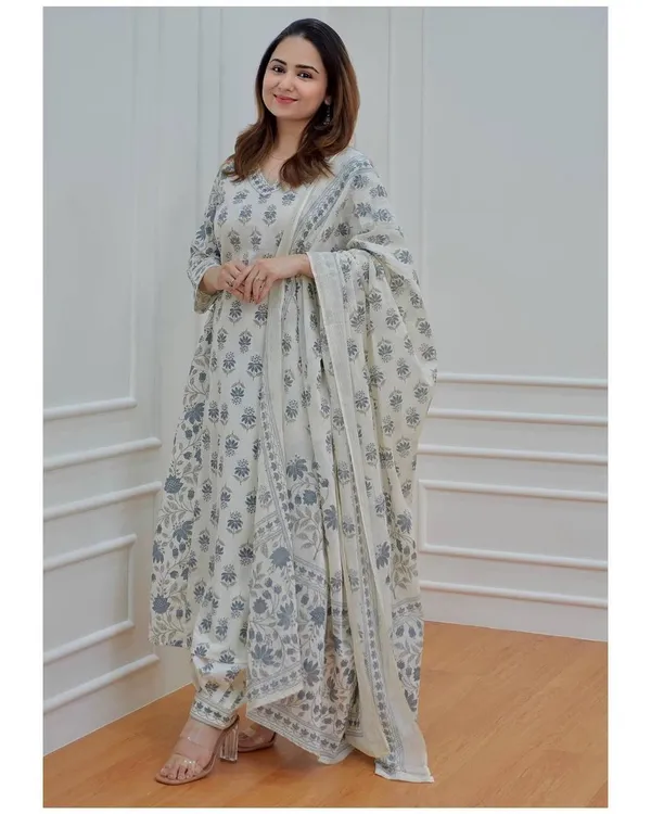 Complete_Stitched_Wedding_Traditional/Birthday/Party_Wear_Special_Cotton_Anarkali_Salwar_Kurti_Pant_And_Dupatta