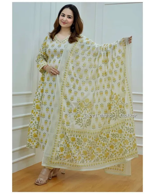 Complete_Stitched_Wedding_Traditional/Birthday/Party_Wear_Special_Cotton_Anarkali_Salwar_Kurti_Pant_And_Dupatta