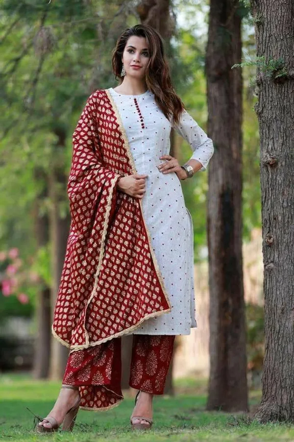 White_Color_Designer_Suits_and_Bottom_Readymade_Dupatta_sets