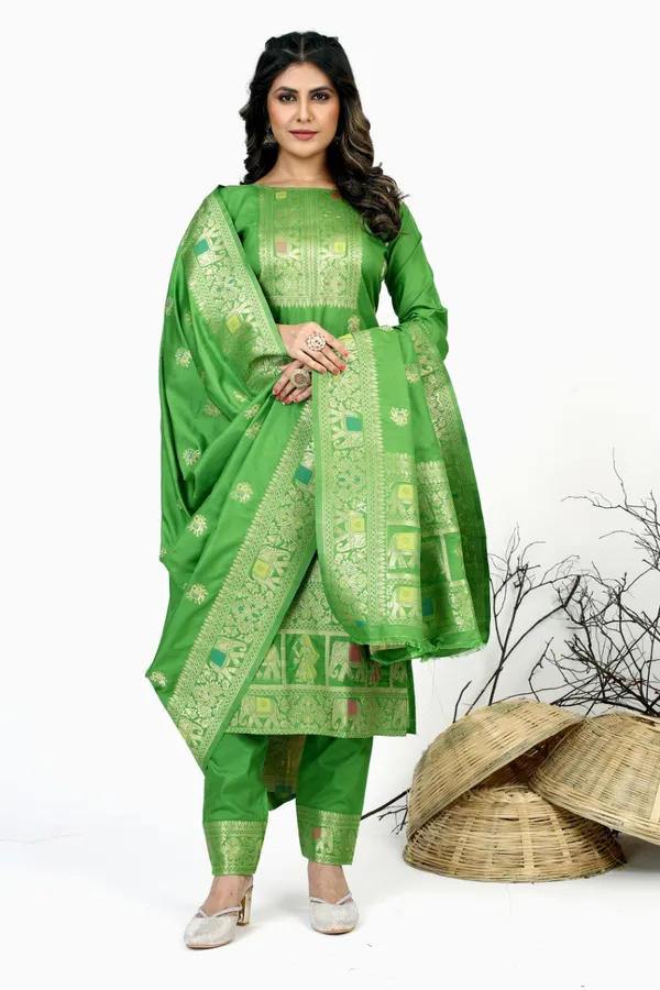 Green_color_pure_soft_silk_stitched_dress