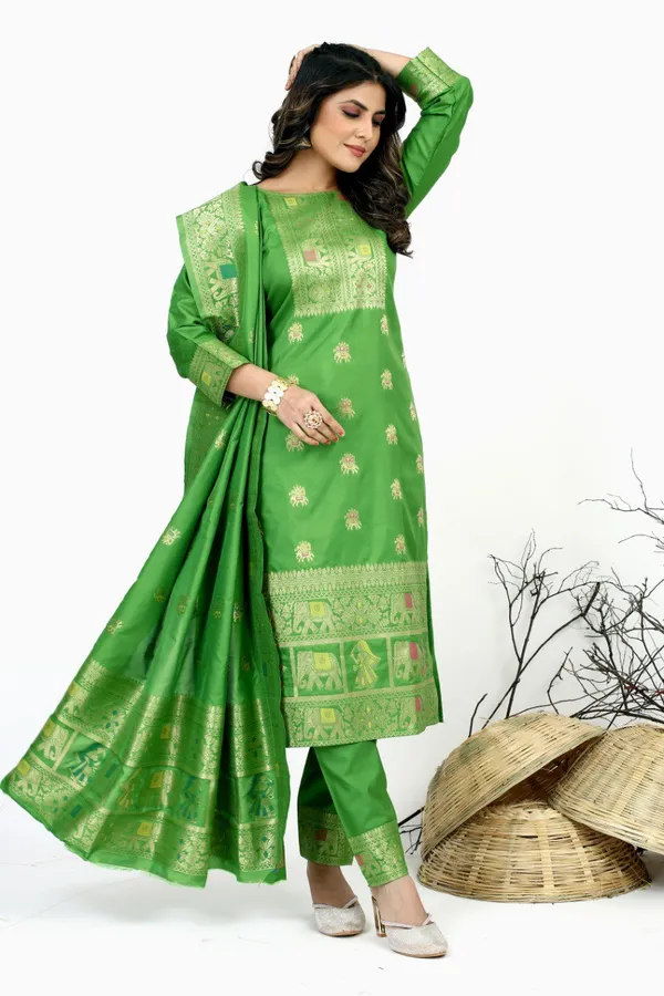 Green_color_pure_soft_silk_stitched_dress