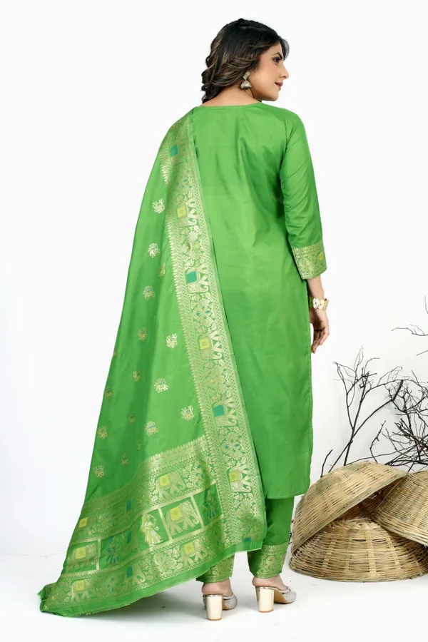 Green_color_pure_soft_silk_stitched_dress