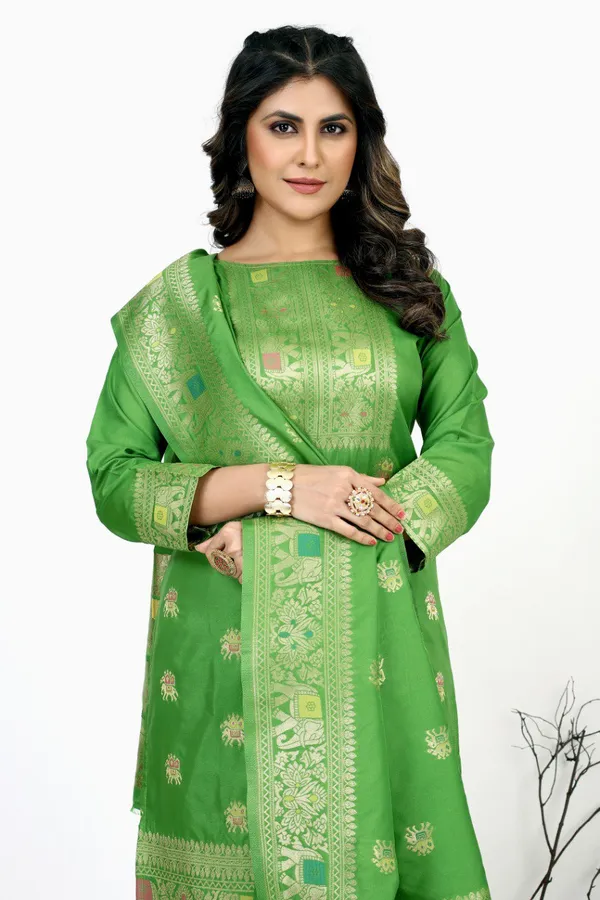 Green_color_pure_soft_silk_stitched_dress