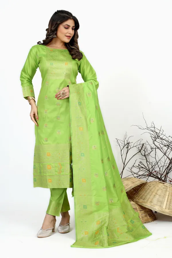 Green_color_pure_soft_silk_stitched_dress
