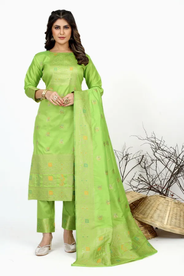 Green_color_pure_soft_silk_stitched_dress