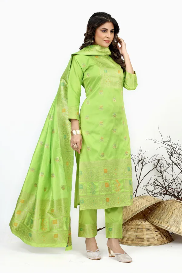 Green_color_pure_soft_silk_stitched_dress