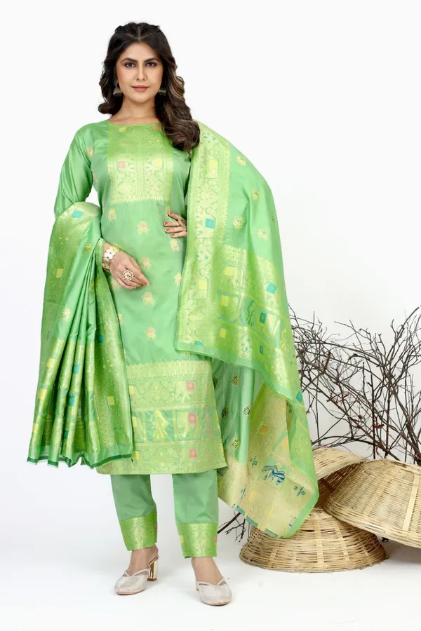 Green_color_pure_soft_silk_stitched_dress