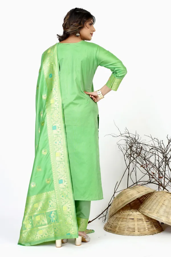Green_color_pure_soft_silk_stitched_dress