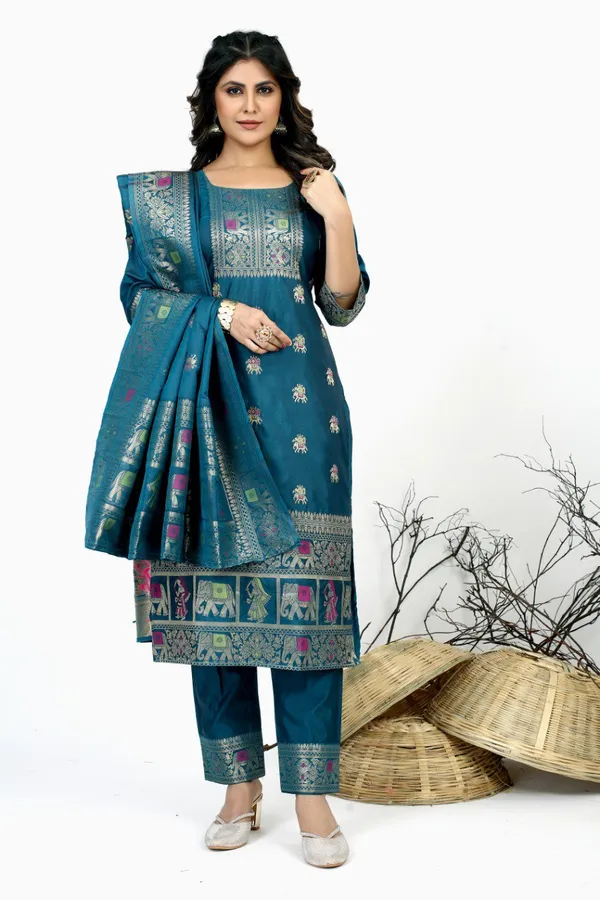 Green_color_pure_soft_silk_stitched_dress