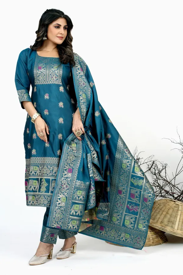 Green_color_pure_soft_silk_stitched_dress