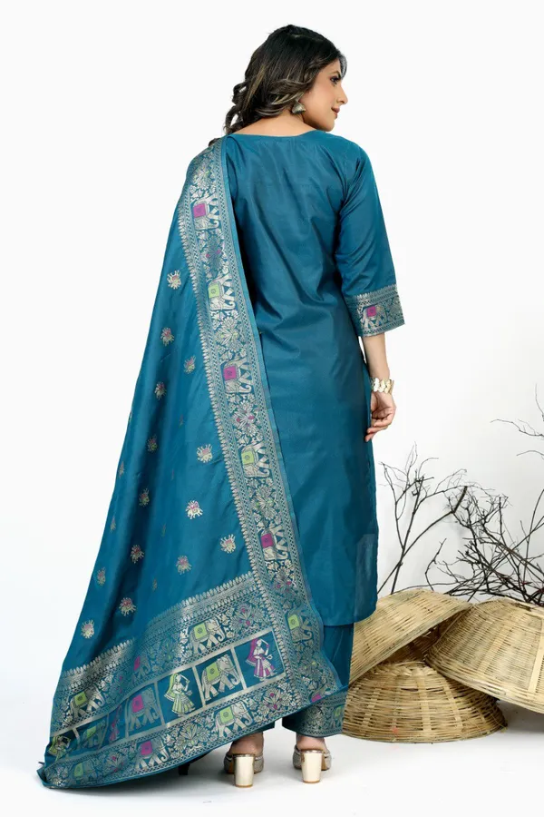 Green_color_pure_soft_silk_stitched_dress