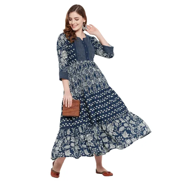 Indigo_Stylish_Tiered_Dress_For_Women_Western_A-Line_Maxi_Long_Gown__Mangalgiri_Cotton_Dresses_For_Ladies_1_Piece_Dress
