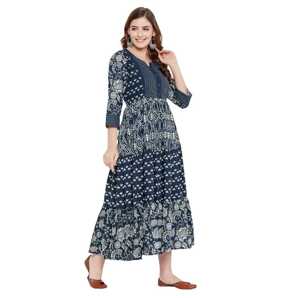 Indigo_Stylish_Tiered_Dress_For_Women_Western_A-Line_Maxi_Long_Gown__Mangalgiri_Cotton_Dresses_For_Ladies_1_Piece_Dress