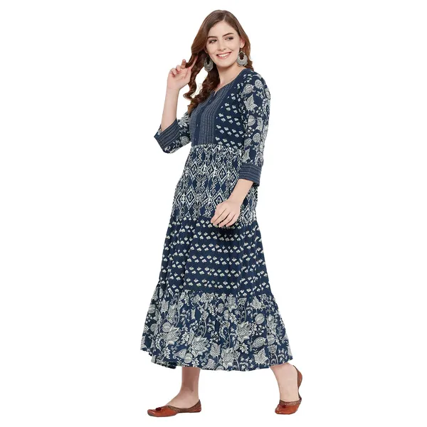 Indigo_Stylish_Tiered_Dress_For_Women_Western_A-Line_Maxi_Long_Gown__Mangalgiri_Cotton_Dresses_For_Ladies_1_Piece_Dress