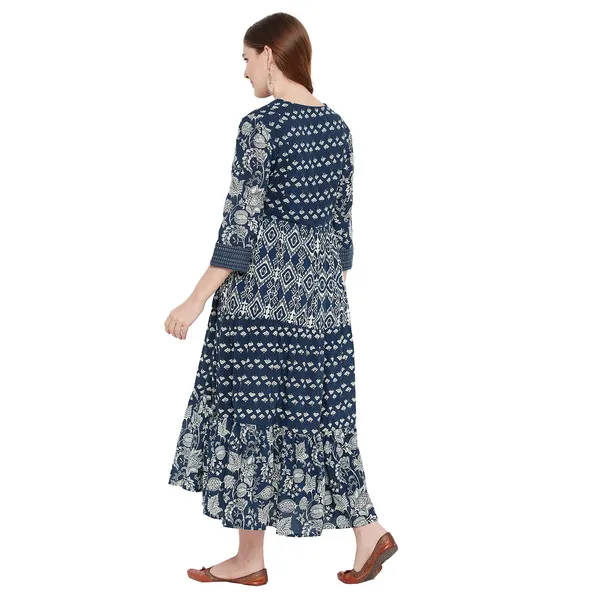 Indigo_Stylish_Tiered_Dress_For_Women_Western_A-Line_Maxi_Long_Gown__Mangalgiri_Cotton_Dresses_For_Ladies_1_Piece_Dress