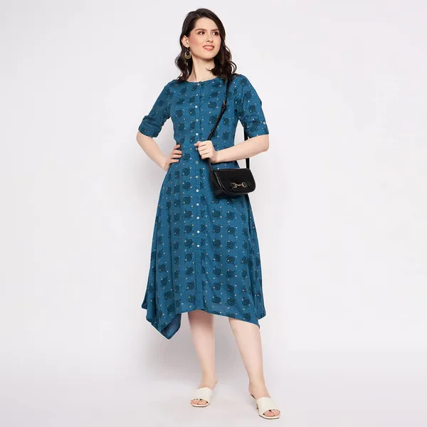 Indigo_Rangaval_Viscose_Cowl_Antique_Foil_Dress_For_Women