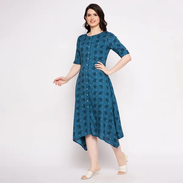 Indigo_Rangaval_Viscose_Cowl_Antique_Foil_Dress_For_Women