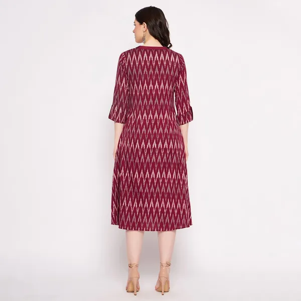 Maroon_Cotton_Ikat_Handloom_Dress_For_Women_Western_A-Line_Readymade_Outfit_Cotton_Kurti_For_Woman_Cotton_Desses_For_Ladies_1_Piece