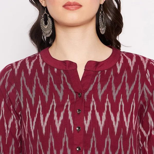 Maroon_Cotton_Ikat_Handloom_Dress_For_Women_Western_A-Line_Readymade_Outfit_Cotton_Kurti_For_Woman_Cotton_Desses_For_Ladies_1_Piece
