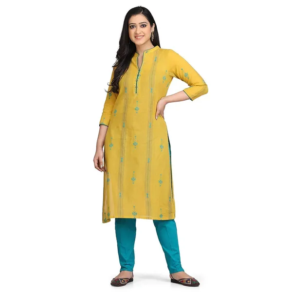 Yellow_Kurti_For_Women_Readymade_Embroidered_Buti_South_Cotton_A-Line_Kurta__Mangalgiri_Dressess_For_Ladies_Printed_1_Pcs