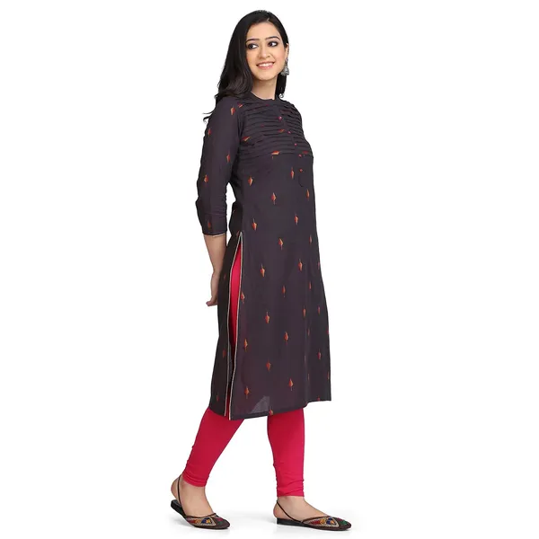 Charcoal_Pleated_Mangalgiri_Kurta_For_Women_Readymade_Leaf_Buti_South_Cotton_A-Line_Kurta__Mangalgiri_Cotton_Embroidered_Buti_For_Ladies_Printed_1_Pcs