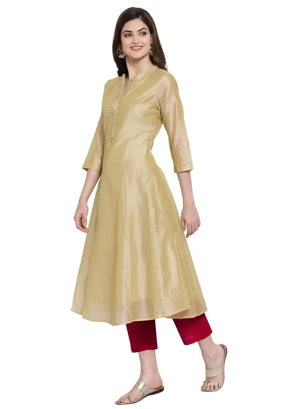 Beige_Gold_Chanderi_Silk_Anarkali_Kurta_Readymade_Outfit_Kurti_For_Women_Kurta_For_Ladies_Embroidery_1_Pcs