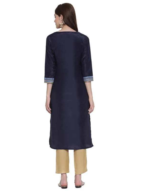 Navy_Blue_Shantung_Kurta_For_Women_Featuring_Round_Neck_&_Festooned_&_Gold_Embellishments|_Kurta_For_Ladies_1_Piece