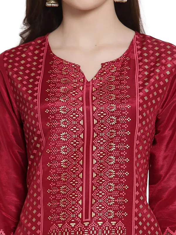 Red_Shantung_Kurta_For_Women_Featuring_Round_Neck_&_Festooned_&_Gold_Embellishments|_Kurta_For_Ladies_1_Piece