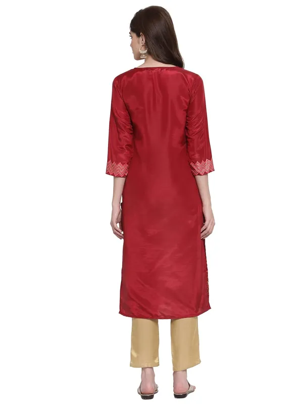 Red_Shantung_Kurta_For_Women_Featuring_Round_Neck_&_Festooned_&_Gold_Embellishments|_Kurta_For_Ladies_1_Piece