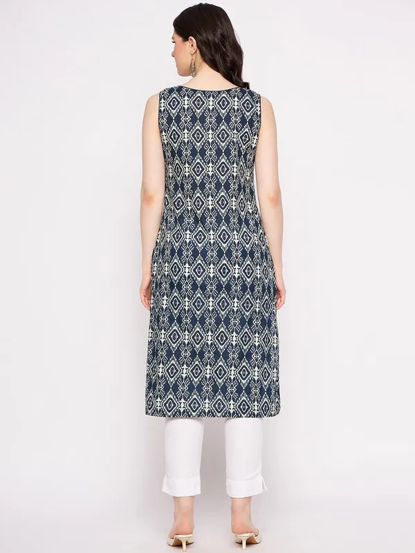 Inidgo_Cotton_Sleeveless_Kurta_Readymade_Outfit_Cotton_Kurti_For_Women_Dress_For_Ladies_Printed_1_Pcs