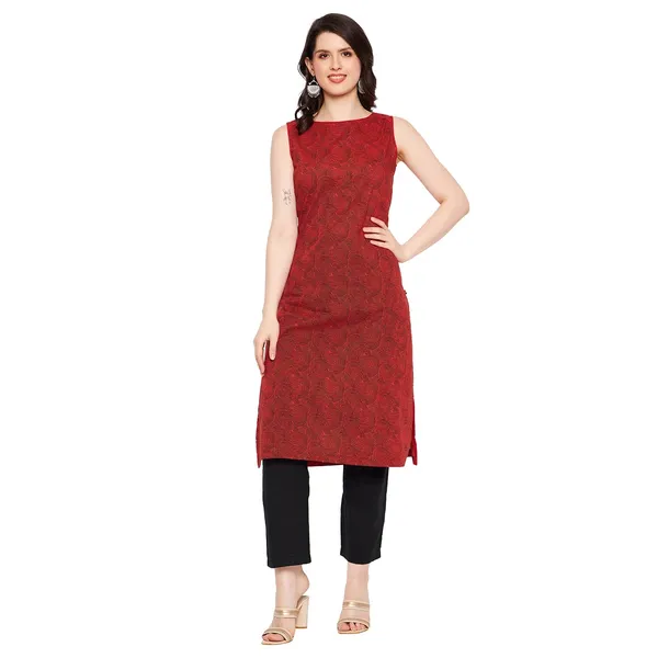 Rust_Cotton_Sleeveless_Kurta_Readymade_Outfit_Cotton_Kurti_For_Women_Dress_For_Ladies_Printed_1_Pcs