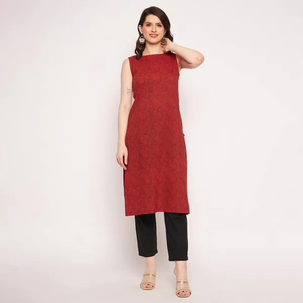 Rust_Cotton_Sleeveless_Kurta_Readymade_Outfit_Cotton_Kurti_For_Women_Dress_For_Ladies_Printed_1_Pcs