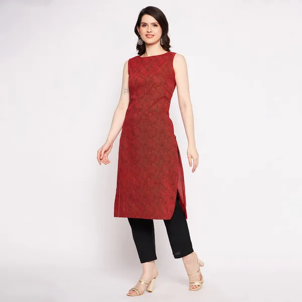 Rust_Cotton_Sleeveless_Kurta_Readymade_Outfit_Cotton_Kurti_For_Women_Dress_For_Ladies_Printed_1_Pcs