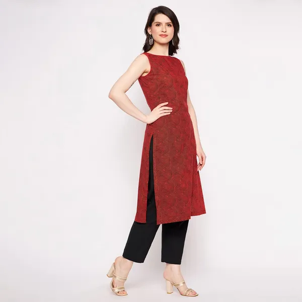 Rust_Cotton_Sleeveless_Kurta_Readymade_Outfit_Cotton_Kurti_For_Women_Dress_For_Ladies_Printed_1_Pcs