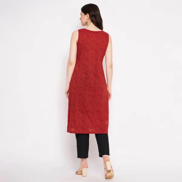 Rust_Cotton_Sleeveless_Kurta_Readymade_Outfit_Cotton_Kurti_For_Women_Dress_For_Ladies_Printed_1_Pcs