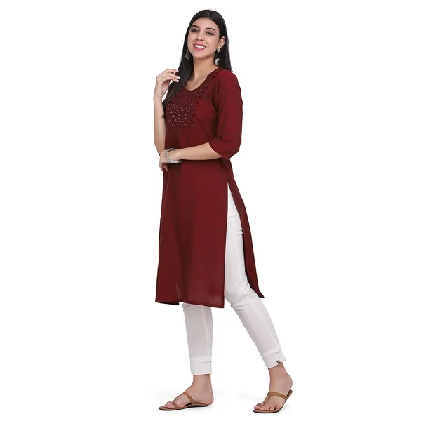 Maroon_Mangalgiri_Cotton__Embroidered_Straight_Kurta_With_Pant_Readymade_Cotton_Kurti_For_Women_Dress_For_Ladies/Girls_Mirror_Work_Emb._2_Pcs