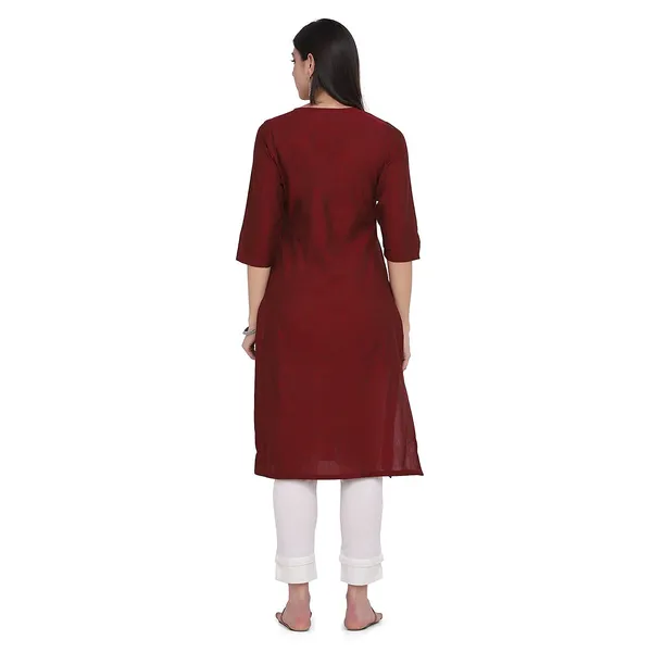 Maroon_Mangalgiri_Cotton__Embroidered_Straight_Kurta_With_Pant_Readymade_Cotton_Kurti_For_Women_Dress_For_Ladies/Girls_Mirror_Work_Emb._2_Pcs