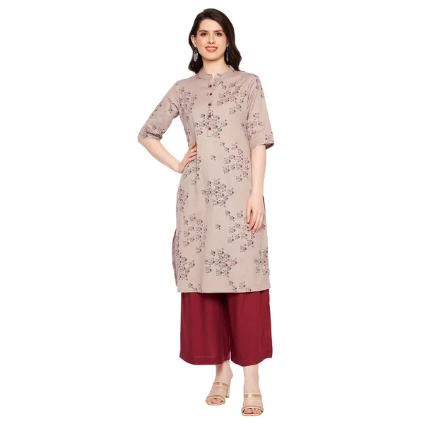 Beige_&_Maroon_Cotton_Kurta_And_Palazzo_Set_For_Women_Readymade_Straight_Kurta_Printed_Kurta_Palazzo_Set_For_Womans_Plazo_&_Kurti_2_Piece_Set_|