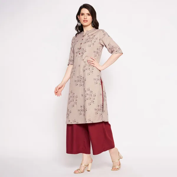 Beige_&_Maroon_Cotton_Kurta_And_Palazzo_Set_For_Women_Readymade_Straight_Kurta_Printed_Kurta_Palazzo_Set_For_Womans_Plazo_&_Kurti_2_Piece_Set_|