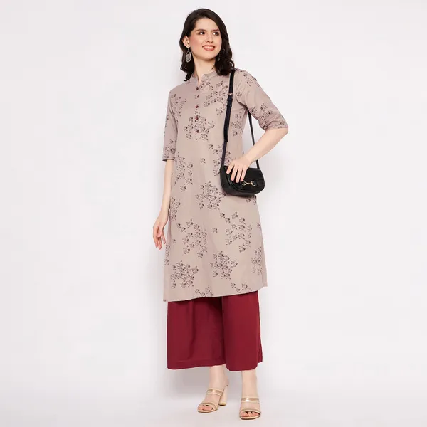 Beige_&_Maroon_Cotton_Kurta_And_Palazzo_Set_For_Women_Readymade_Straight_Kurta_Printed_Kurta_Palazzo_Set_For_Womans_Plazo_&_Kurti_2_Piece_Set_|